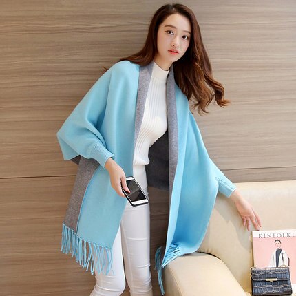 Kmetram otoño e invierno mujer suéter cárdigan poncho de punto con borlas sueltas para bodas de mujer suéter con capa y chal con mangas de murciélago  hh589