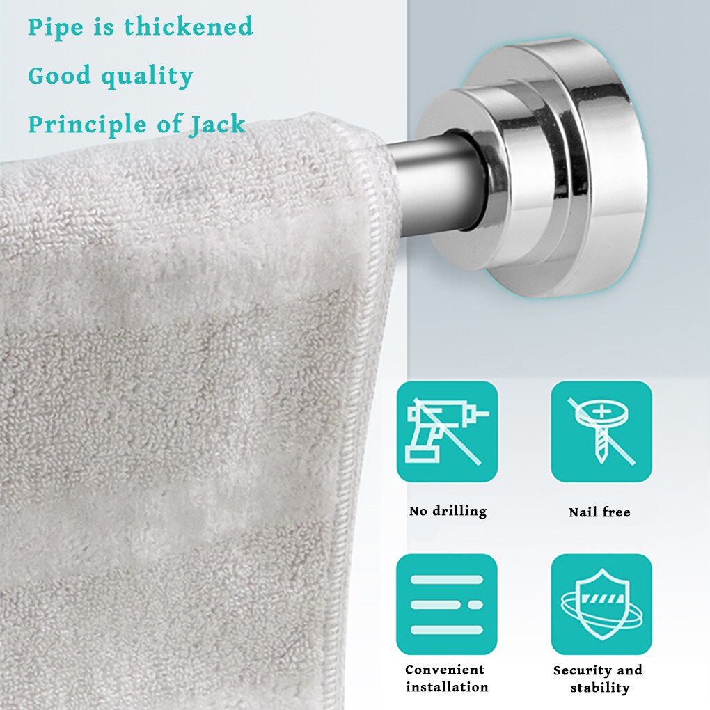 Stainless Steel Telescopic Shower Curtain Rod No Drilling Bathroom Adjustable Hanging Bath Rod 80cm