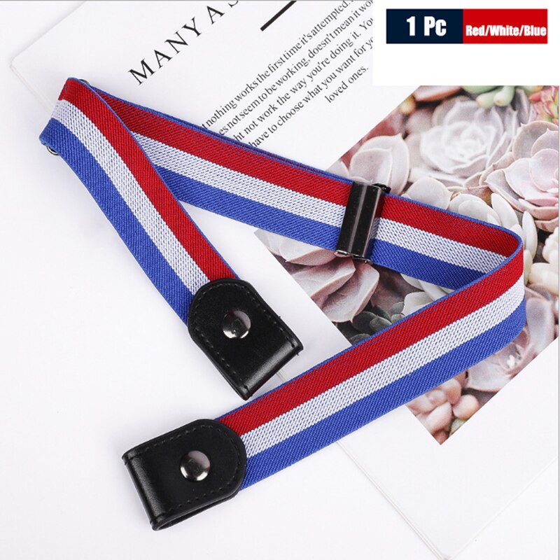 Cinturón elástico sin hebilla para hombre, sin hebilla, para pantalones vaqueros: Red-White-Blue