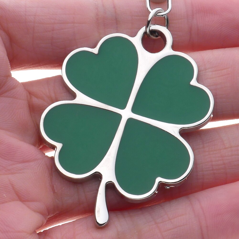 Stainless Green Leaf Keychain Beautiful Four Leaf Clover Steel Lucky Key Chain Key Rings Jewelry