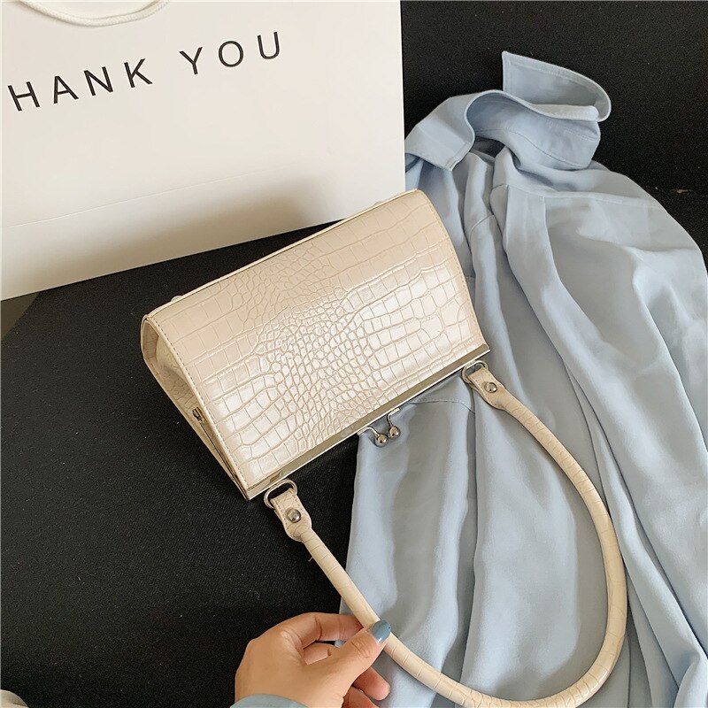 Kvindelige crossbody tasker til kvinder ensfarvet krokodillemønster håndtasker pu læder retro dame skuldertasker