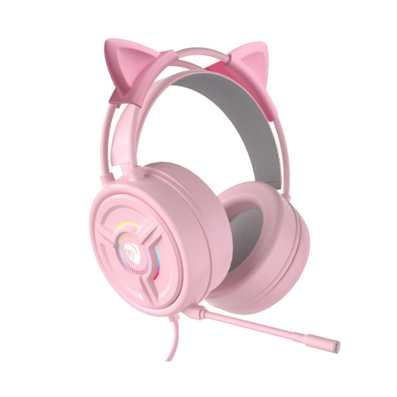 Pink RGB Gaming Headphone Wired Headset USB Mic Headphone Plugs Girls T84D