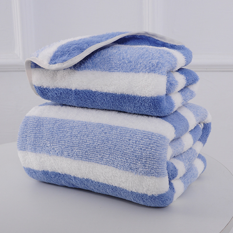 Bath towel set Stripes Absorbent Quick Drying coral fleece Soft Adults Face Hand Towels Bathroom Microfiber Swim Bath Towels: Blue