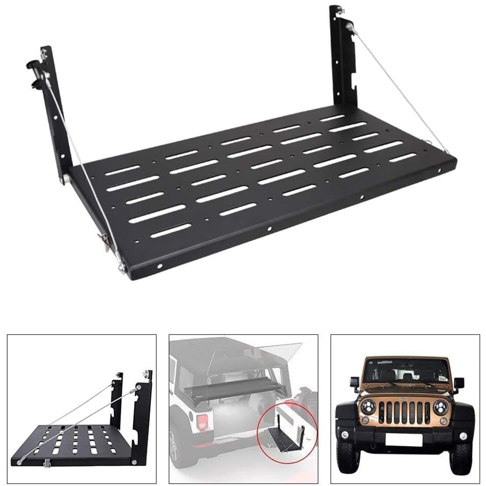 Tailgate Table JK JKU Rear Door Table Aluminum Alloy Black Rear Foldable Back Shelf for Jeep-Wrangler JK 2007