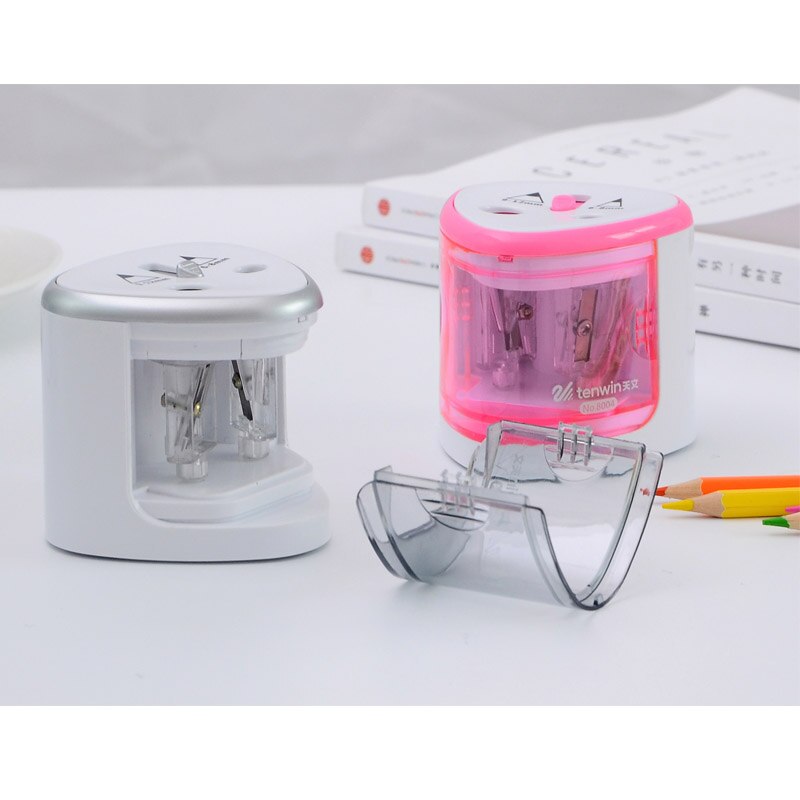 Sacapuntas eléctrico automático con 2 orificios dobles, sacapuntas, cortador para escuela, suministros de papelería de oficina con batería