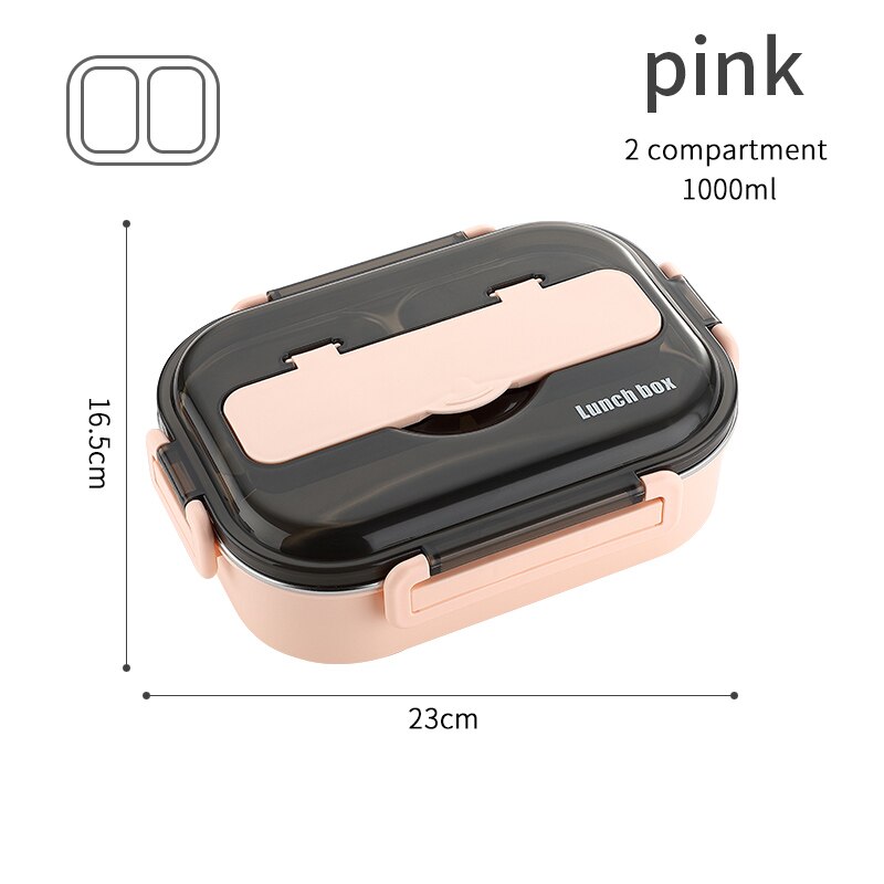 HENGFENG Portable 304 Stainless Steel Lunch Box Japanese Style Compartment Bento Box Kitchen Leakproof Food Container: Pink 2 Suit