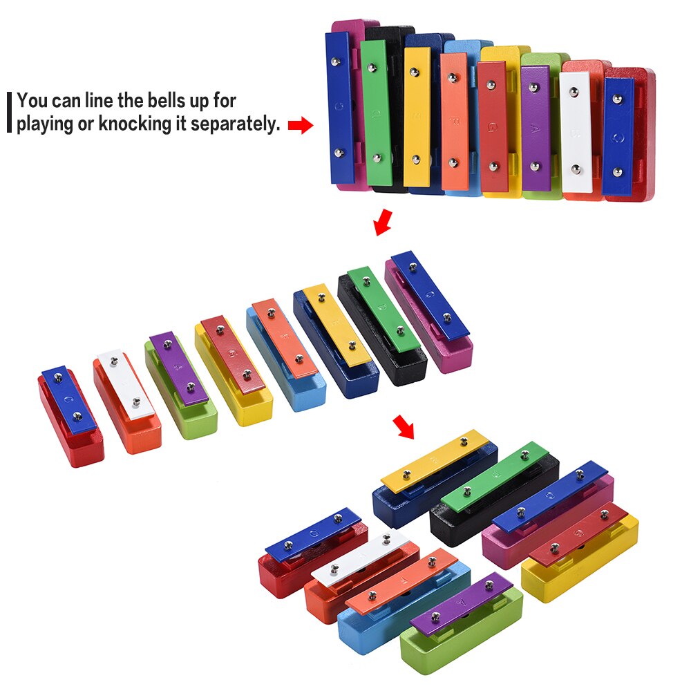Kleurrijke 8 Note Glockenspiel Resonator Bells Set Percussion Musical Educatief Onderwijs Instrument Speelgoed Met 2 Hamers Voor Baby