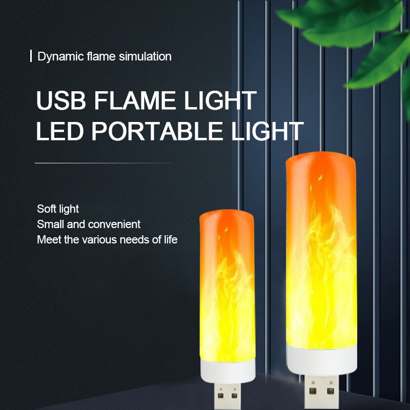 1/2 Pcs USB Flame Lamp LED Simulation Flame Night Light USB Portable Lighting for Home Decoration Mini Room Mood Lights
