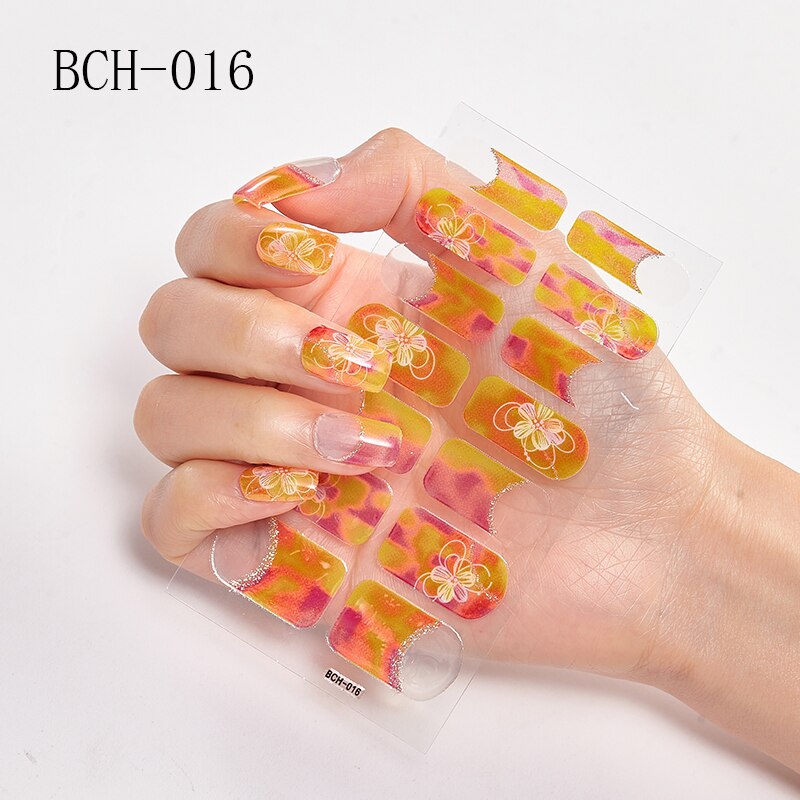 Japanese/Korea Style Nail Stickers Nail Wraps Stripe Full Cover Self-Adhesive Flower Waterproof Nail Polish Stripe Nail Art: BCH-016