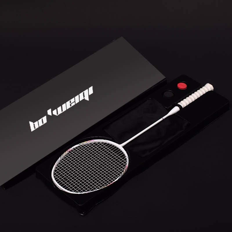 Ultra Light 7U 8U 65-67G Strung Full Carbon Fiber Badminton Rackets Max 30lbs Racquet Racket With Strings Bag Padel: White