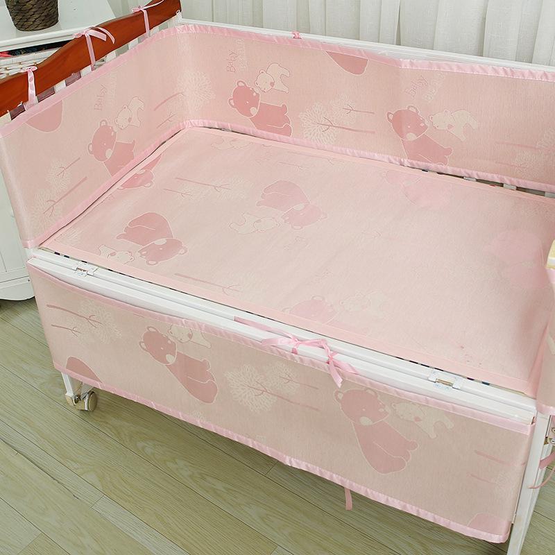 Baby Bed Bumper Ademend Mesh Wieg Protector Baby Beddengoed Set Doek Om De Cot Voor Alle Size Wieg Zuigeling Veilig hek: B-Pink