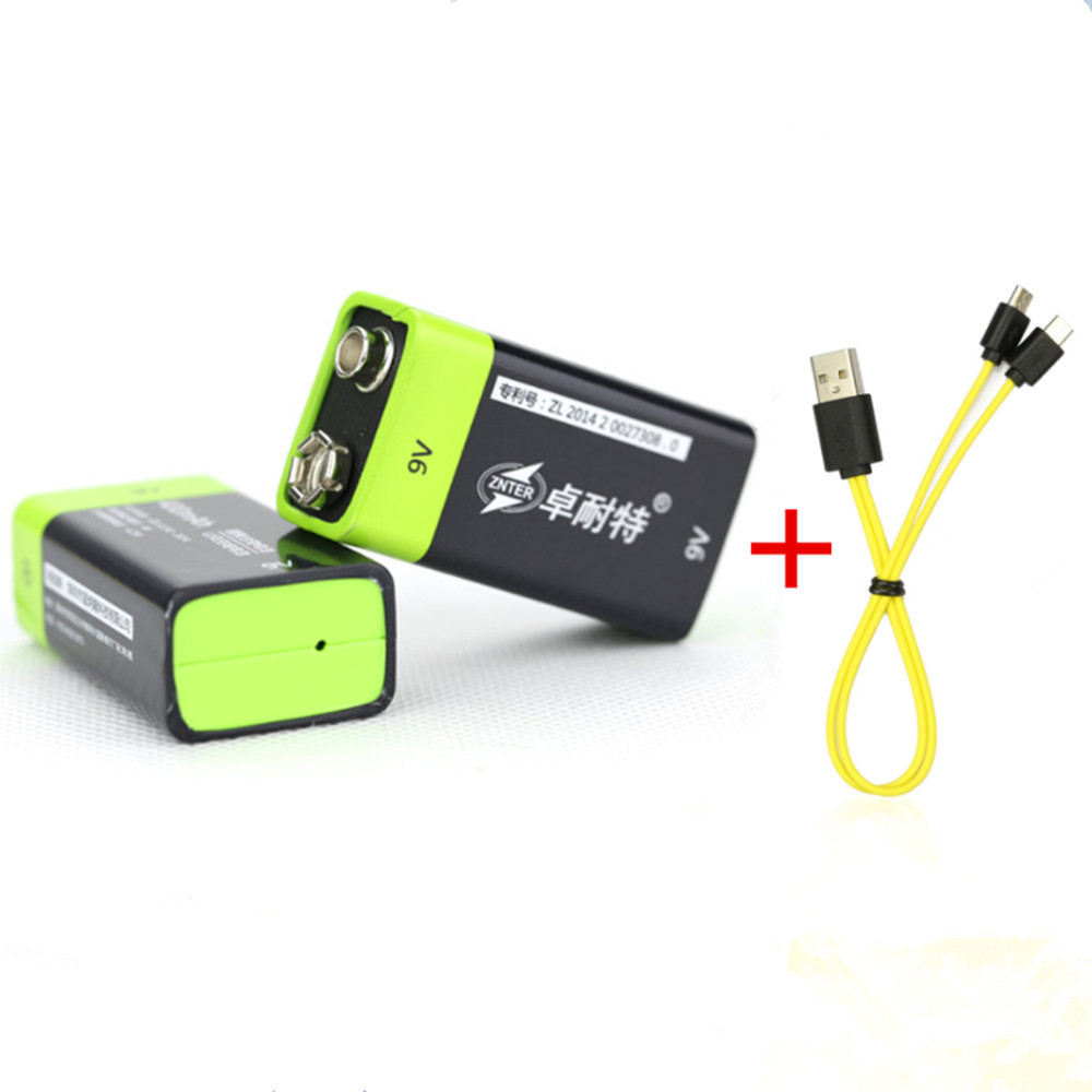 ZNTER 9V rechargeable lithium battery 6F22 600mAh USB rechargeable lithium polymer battery + Micro USB charging cable: Yellow