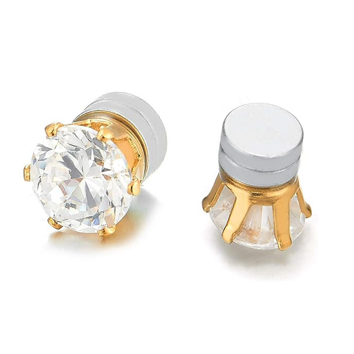 1 Pairs Crystal Strong Magnetic Ear Stud Clip Earrings for Men Women Punk Round Zircon Magnet Earrings Non Piercing Jewelry: WHITE / Rhodium Plated