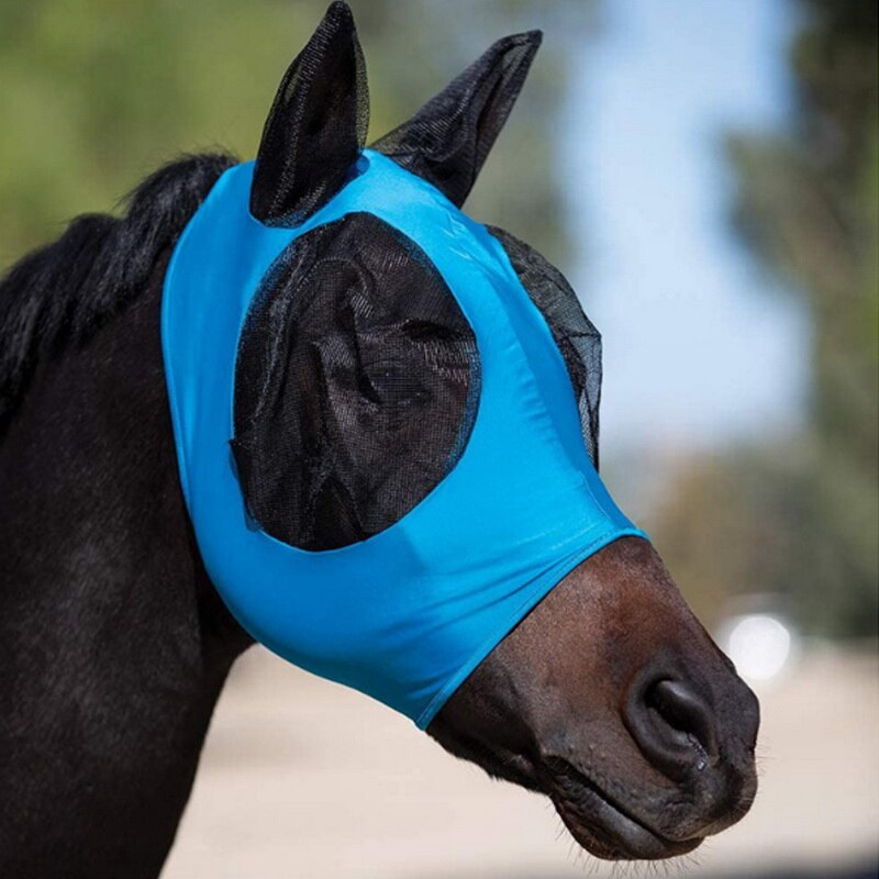 5 farver anti-fly mesh heste maske hest maske stretch bug øje hest flue maske med dækkede ører hest flue maske lang næse med øre: 04