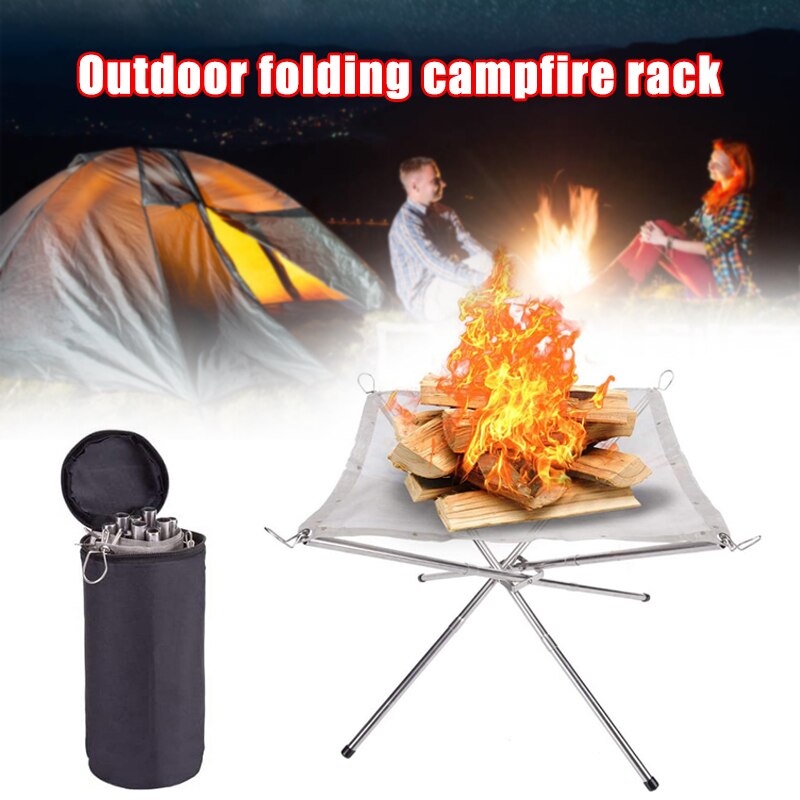 Bärbar utomhus eldstad camping rostfritt stål mesh öppen spis hopfällbar för uteplats smr 88