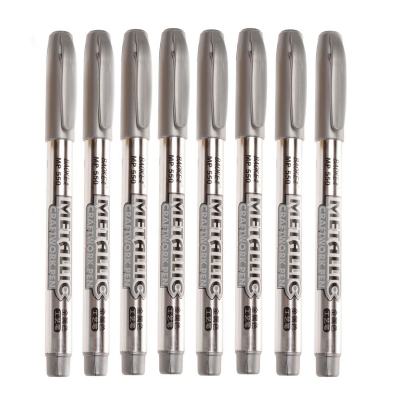 8 stk/sæt metal tuscher penne permanent maling diy metal tusch penne sharpie guld sølv farve håndværk pen kunst forsyninger: 8 stk sølv