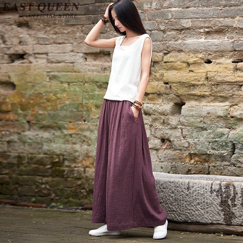 Kinesisk stil off white bukser baggy bukser kvinder lodrette striber afslappet løse oversize brede ben bukser  aa2845 yq