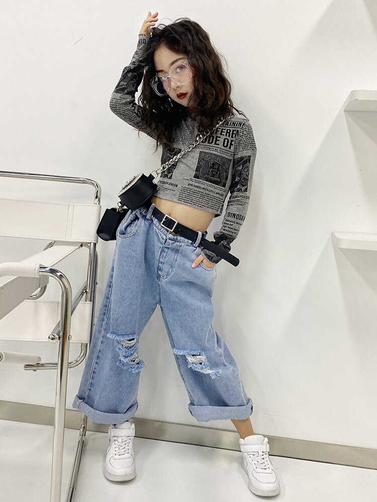 Pantalones vaqueros con agujeros para niña, Vaqueros holgados para niños, Vaqueros rectos para adolescentes de 4 a 14 años, wz33, novedad de primavera y otoño de