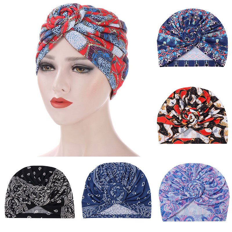 Foulard arabe pour femmes, Turban, casquette, Hijab, imprimé, style bohème, ethnique, intérieur, chapeau pour coiffure musulmane