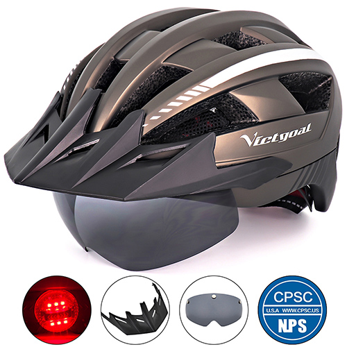 VICTGOAL LED Fietshelm met Zonneklep Goggle voor Mannen Vrouwen Scooter MTB Road Fietshelmen Verstelbare Fiets Veiligheidskappen: XL / green