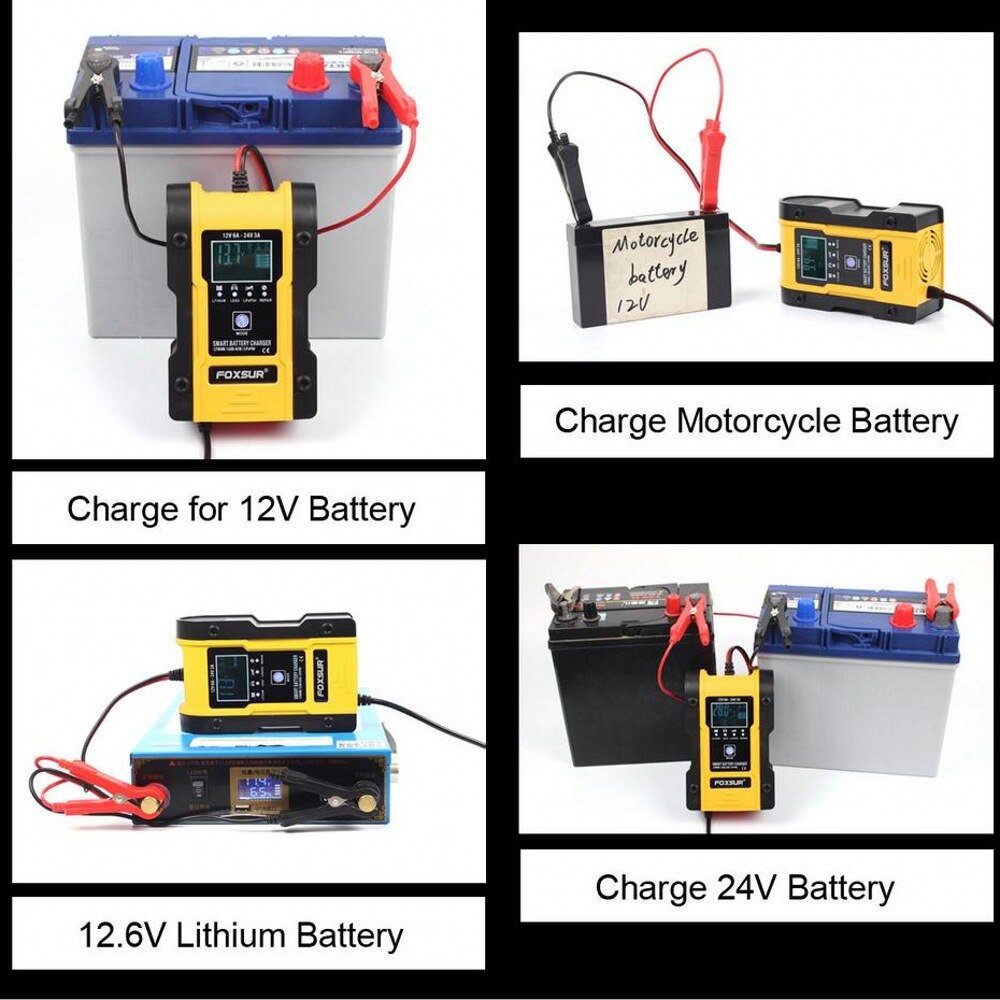 FOXSUR 12V 24V 6A ładowarka samochodowa naprawy 7-etap ładowarka na żel mokro AGM 12.6V litowo LiFePO4 bateria LiPo
