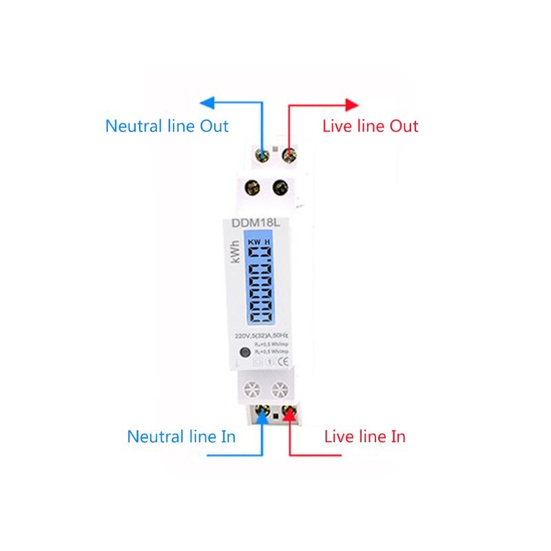 Electricity Meter LCD Digital Display Single Phase Din Rail Electricity kWh Power Consumption Energy Meter 5(32A)