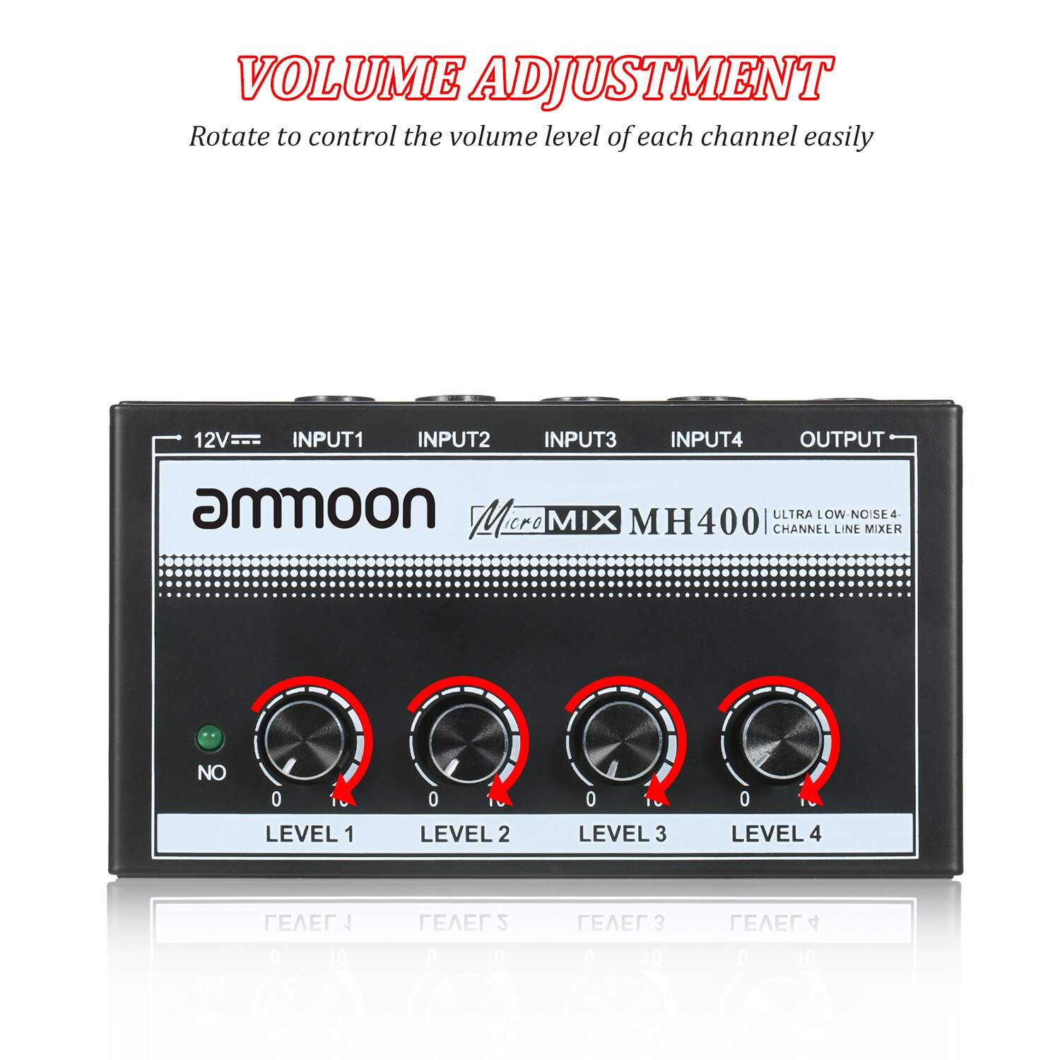 ammoon MH400 Ultra Low-Noise 4-Channel Line Mixer Mini Audio Mixer with 1/4-inch TS Inputs &amp; Output Volume Control for Guitar