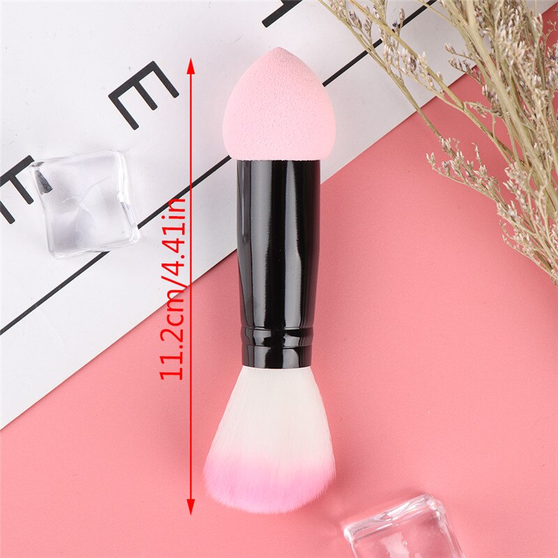 1 stuk roze blush kwast nylon make-up kwasten twee koppen kwast met spons