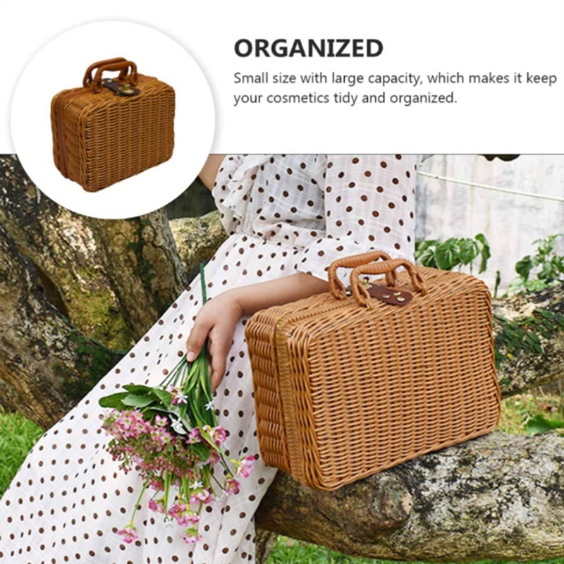 Picknickmand, Geweven Rieten Vintage Koffer Geweven Opslag Mand Rotan Opslag Case Picknick Weave Wasmand