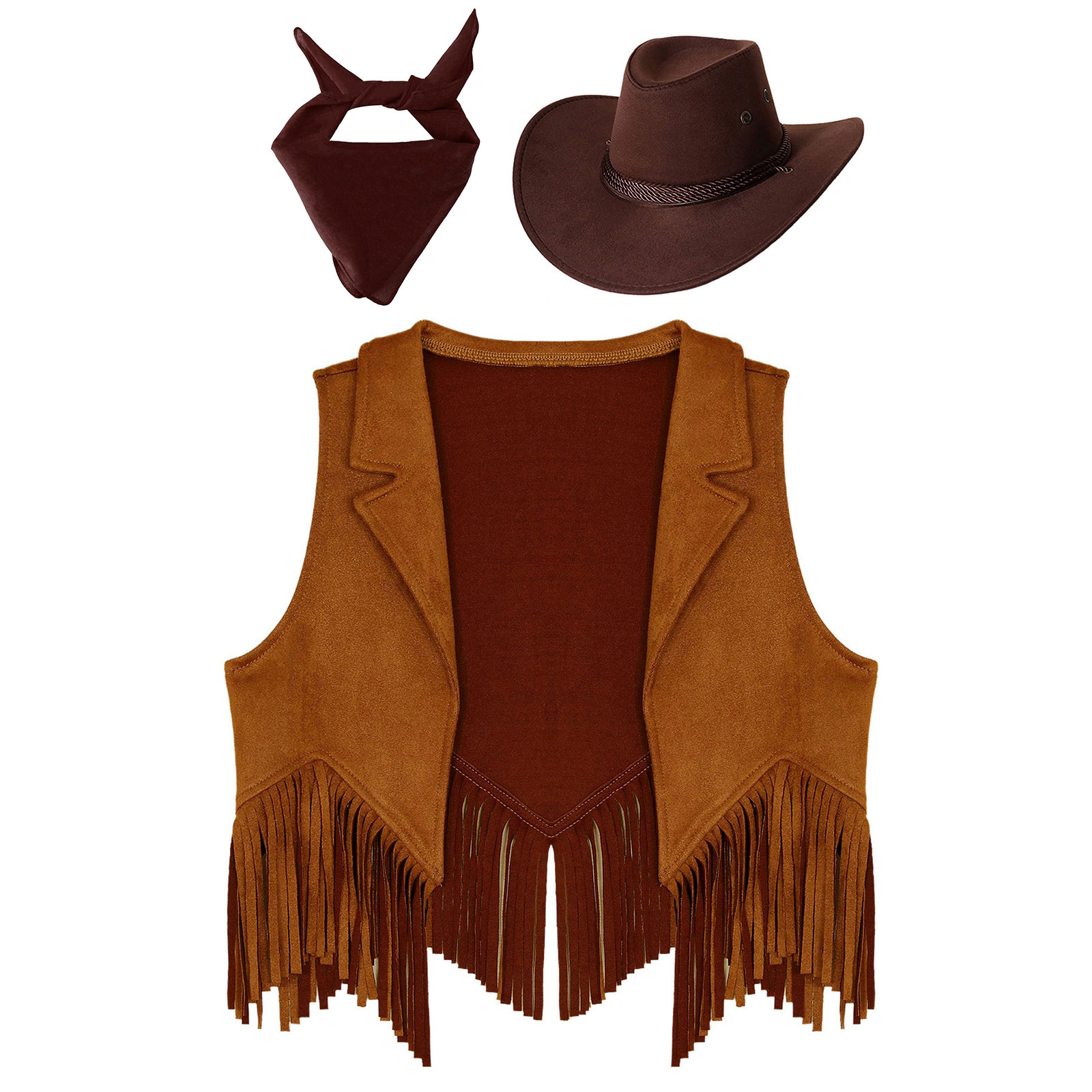 Western-Cowboy-Kostüm für Jungen und Mädchen, Quasten, Weste, Mantel mit Hut, Bandana, Karneval, Halloween, Party, Cosplay, Verkleidung: S / Blau