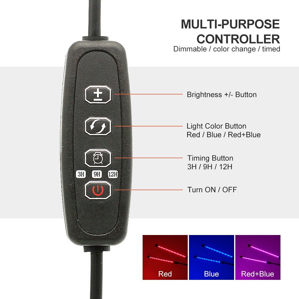 Dual Head Indoor LED Grow Light USB Port Full Spectrum Phyto Growing Lamp With Controller For Vegetable Flower Plant Greenhouse