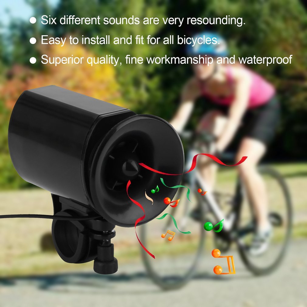 6 Sound Electronic Bike Bell Ring Siren Warning Horn Ultra Loud Voice Speaker Bicycle Accessory Black