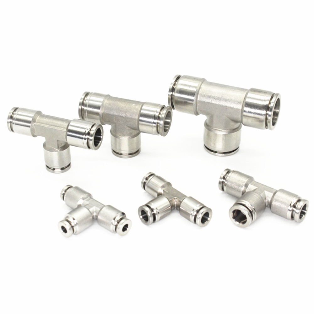 4/6/8/10/12/14/16mm tee 3 -veis splitter pneumatisk 304 trykk i rustfritt stål trykk i hurtigkoblingen