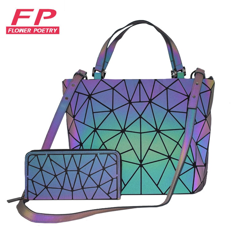 neue Frauen Handtaschen 2 Pcs Tasche Set Umhängetaschen Für Frauen Geometrische Leucht Schulter Tasche Weibliche Geldbörse und brieftasche totes