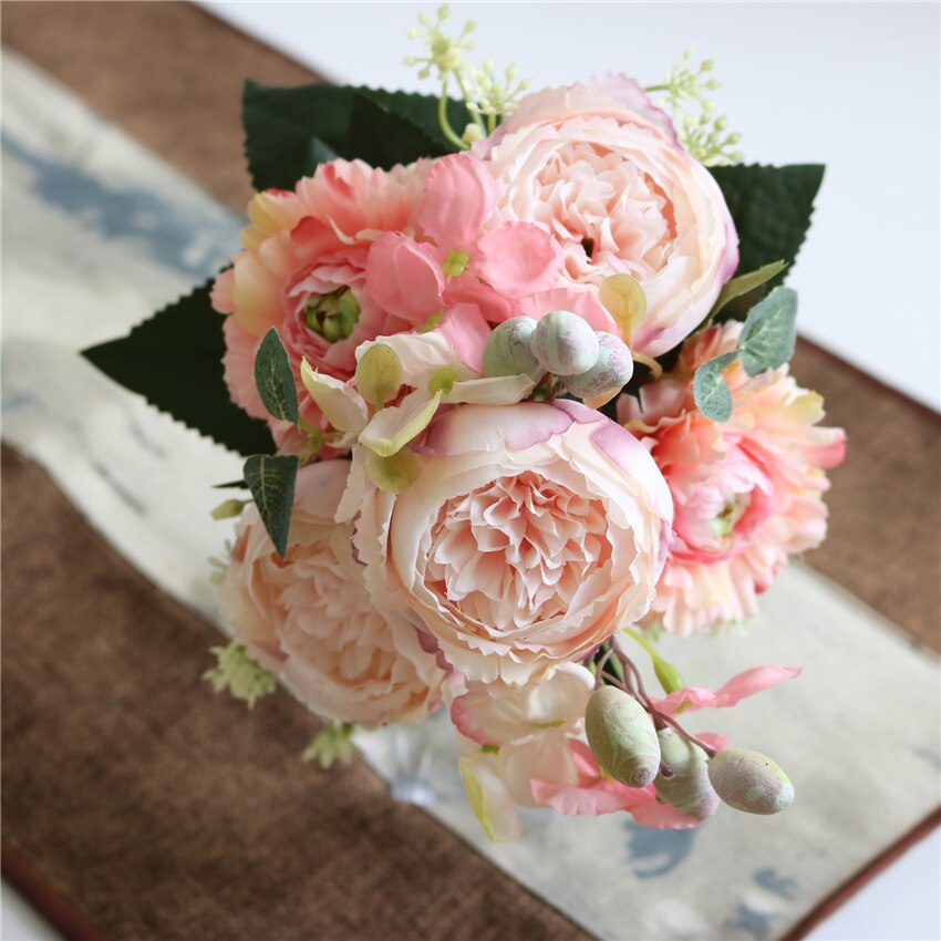 Rose pæon flok europæisk stil kunstige blomster dekorative silke pæoner til hjem hotel bryllup dekoration blomster: F