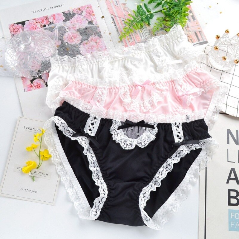 Milk Silk Japanese Style Cute Lovely Sweety Sexy Lace Underwear Lolita College Cartoon Cosplay Girls Panties Low Waist Breifs