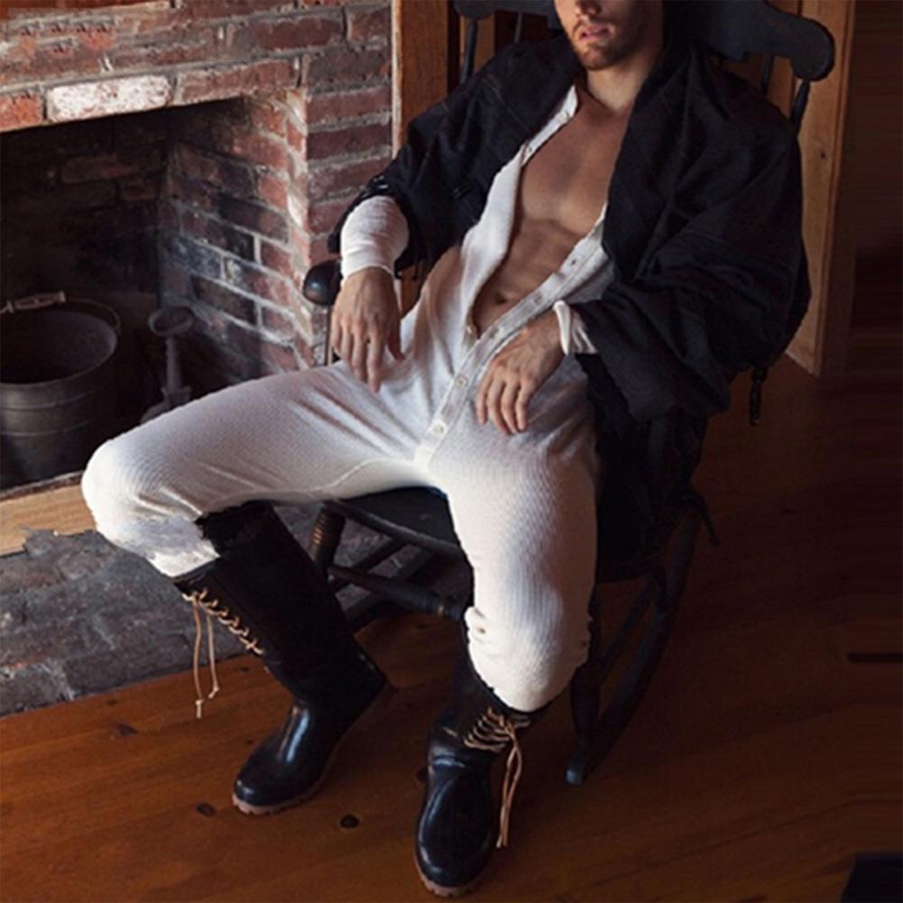Mannen Pyjama Jumpsuit Homewear Effen Kleur Lange Mouw Comfortabele Knop Leisure Nachtkleding Mannen Rompertjes Nachtkleding S-3XL