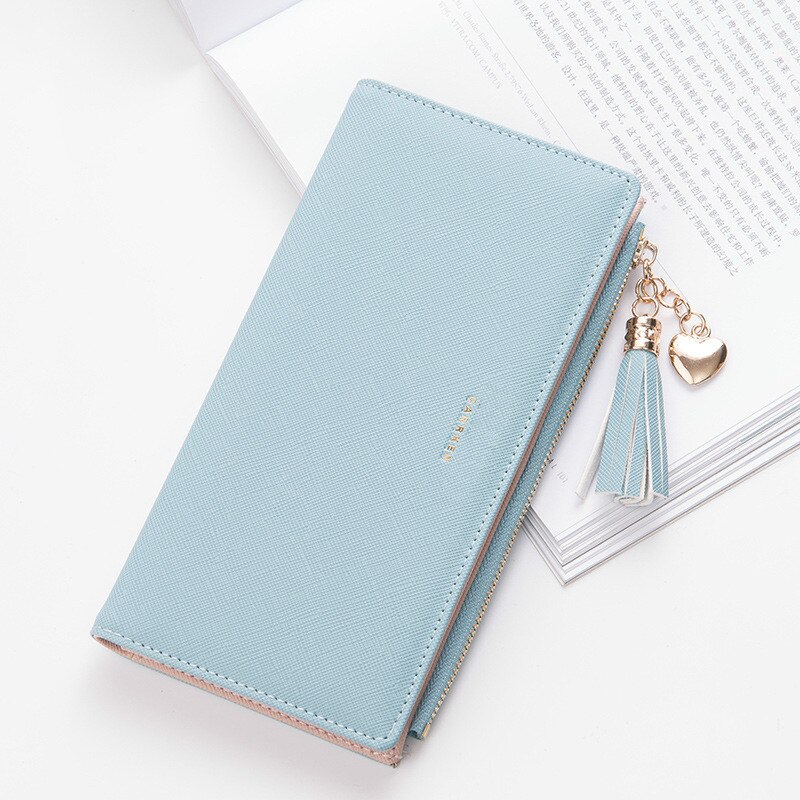 Tassel Wallet Women Long Cute Wallet Leather Tassel Women Wallets Zipper Portefeuille Female Purse Clutch Cartera Mujer: Blue