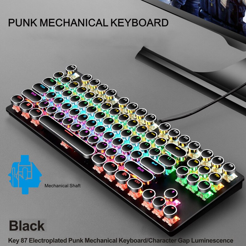 K55 Wired mechanical keyboard Punk 87-key electroplated punk keycaps Gaming Mix Backlit LED lights Mechanical Keyboard for PC: 01