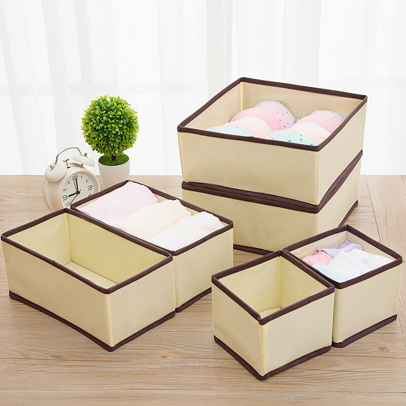 Cajas organizadoras de ropa interior de tela no tejida, armario plegable, cajas de almacenamiento para dormitorio, organizadores de cajones ecológicos para cosas pequeñas, 6 piezas: Beige
