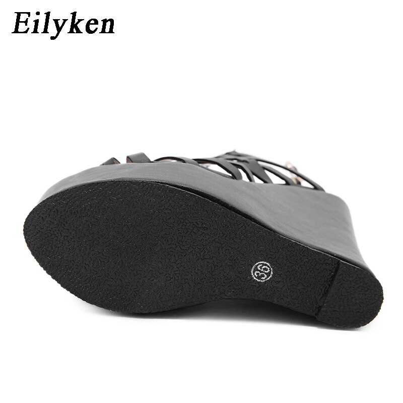 Sandalias romanas con plataforma para mujer de Eilyken, zapatos de vestir para mujer con tacón de cuña y hebilla en el tobillo con punta abierta de cuero PU A LA