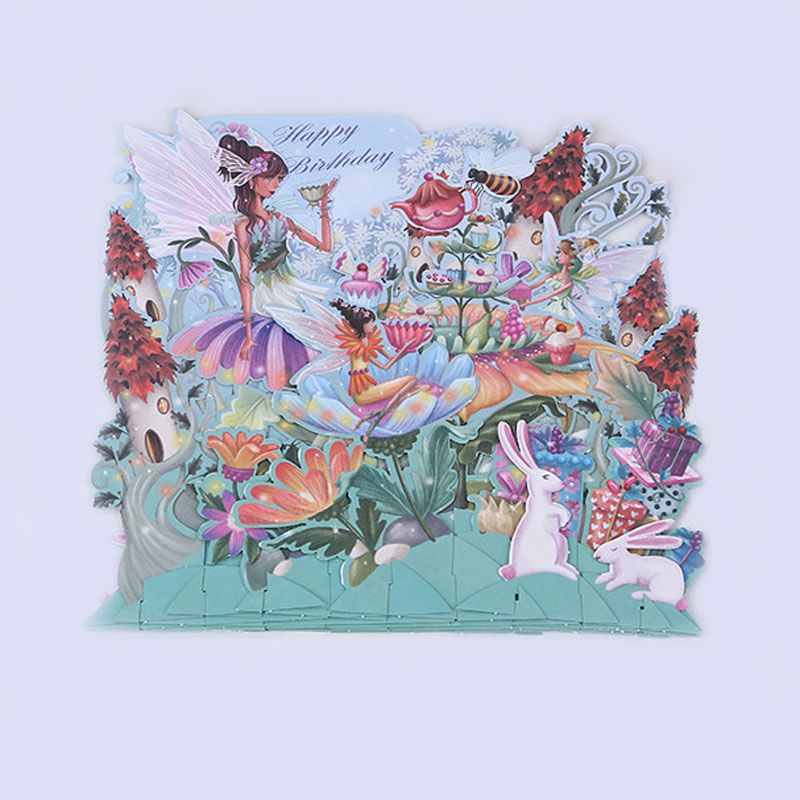 3D Fairy Forest Greeting Cards Happy Birthday Handmade Postcard Invitations with Envelope Girls Birthday Cards