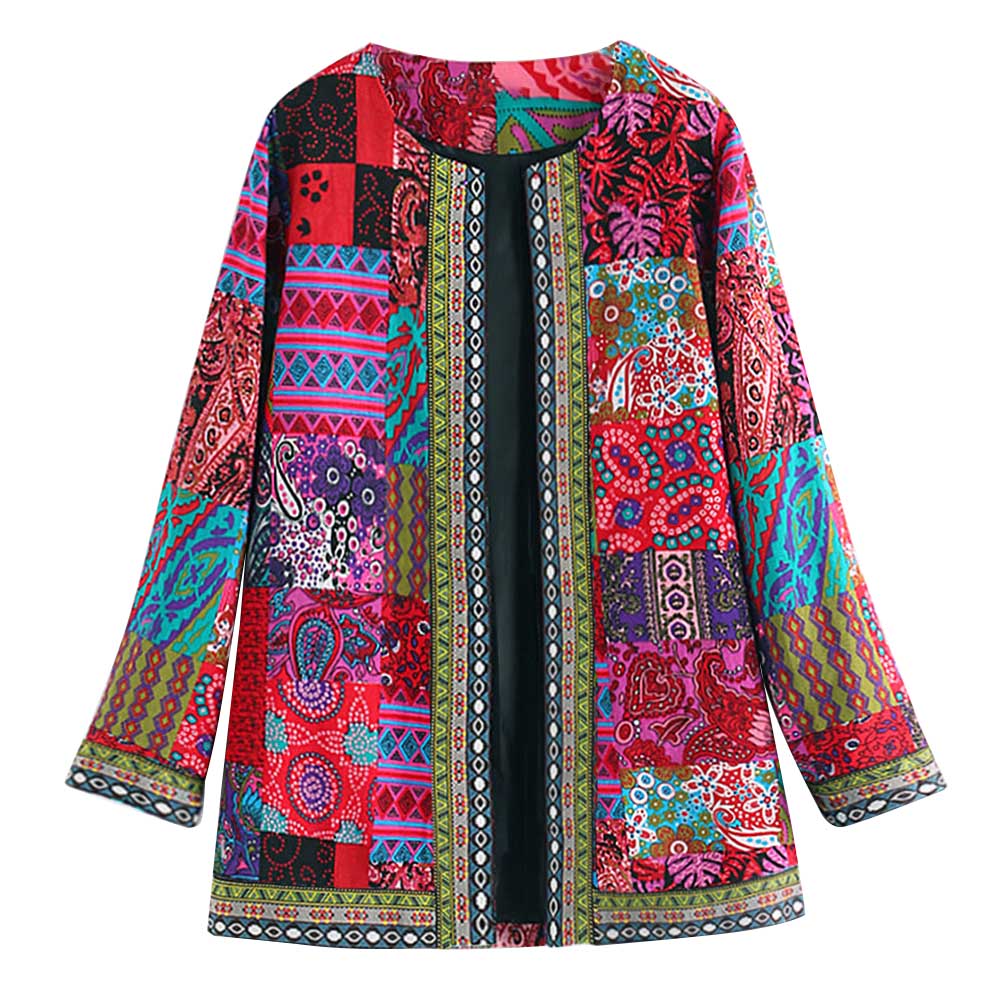 6XL chaqueta abrigo de de las mujeres de otoño e invierno de etnia Floral manga larga chaqueta de abrigo suelto ropa Chic superior