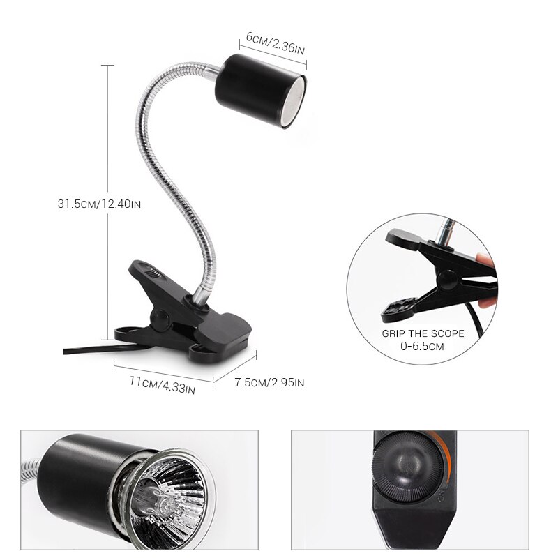UVA UVB Reptile Heat Lamp Full Spectrum Sun Spotlight with Clip Habitat Lighting Lamp
