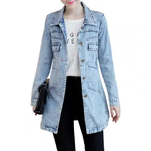 Trendprodukter store størrelser trenchcoat til kvinder overtøj denimjakke broderi efterårstøj: S / Sort