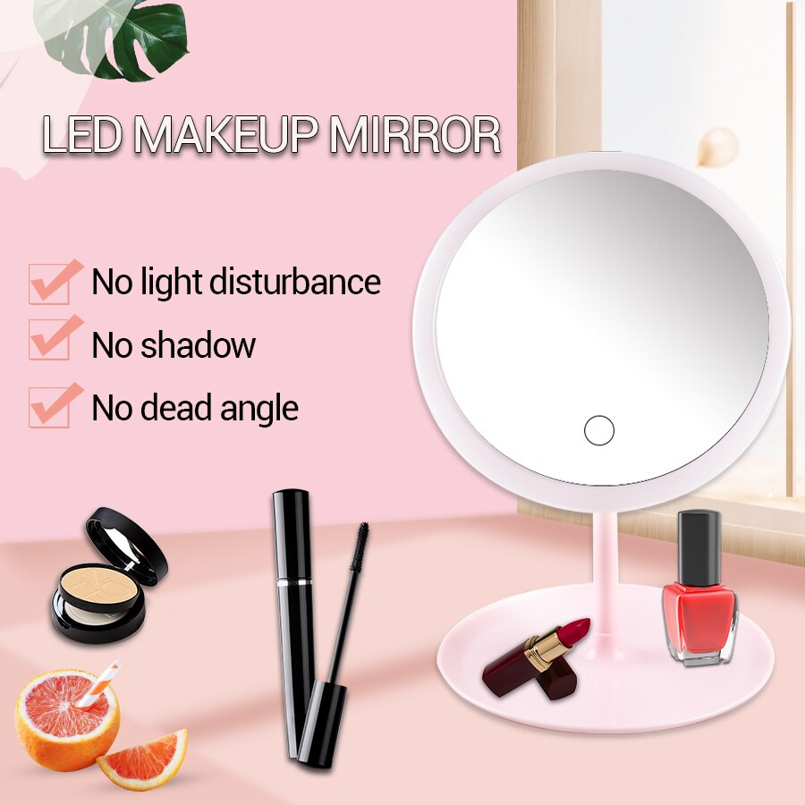 Makeup Mirror With Light Makeup Led Mirror Touch Screen Switch USB Rechargeable Mirror for Countertop Cosmetic Makeup
