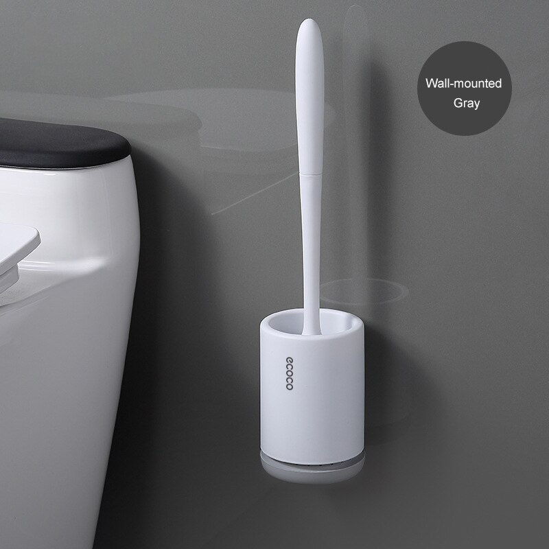 Vægmonteret tpr silikone toiletbørste gummihoved til rengøring af børsteledskaber til toilet husholdnings toilet toiletartikler sæt: Vægmonteret grå