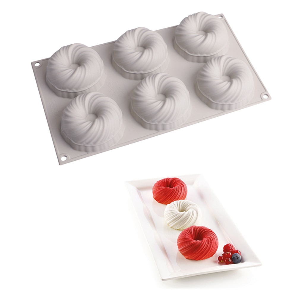 6 Holte Swirl Siliconen Mal Voor Bakken Dessert Mousse Siliconen 3D Cakevorm Gebak Pan Cake Decoratie Gereedschappen