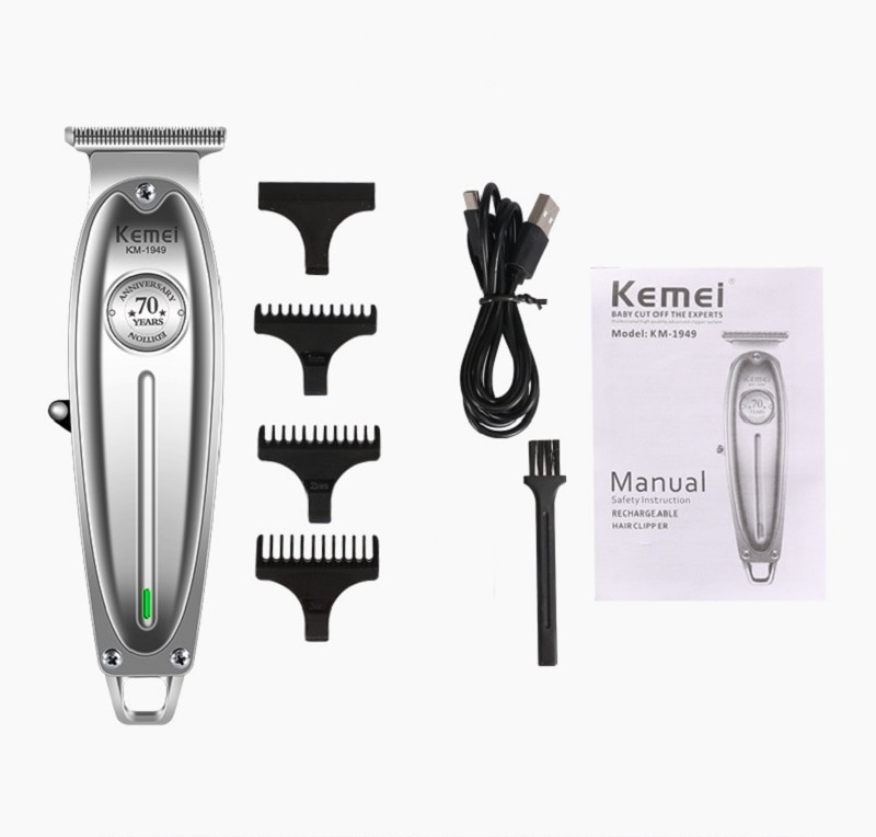 Kemei KM-1949 – tondeuse à cheveux professionnelle pour hommes, rasoir électrique sans fil, USB, lame en T, sculpture de la tête chauve, Machine pour couper les cheveux