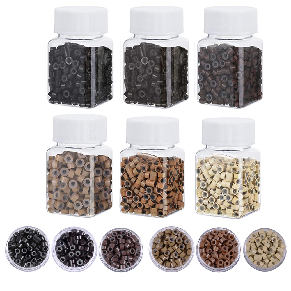 500 Uds extensión de cabello Micro anillos enlaces cuentas, cuentas forradas de silicona de 5mm para herramienta de extensiones de cabello